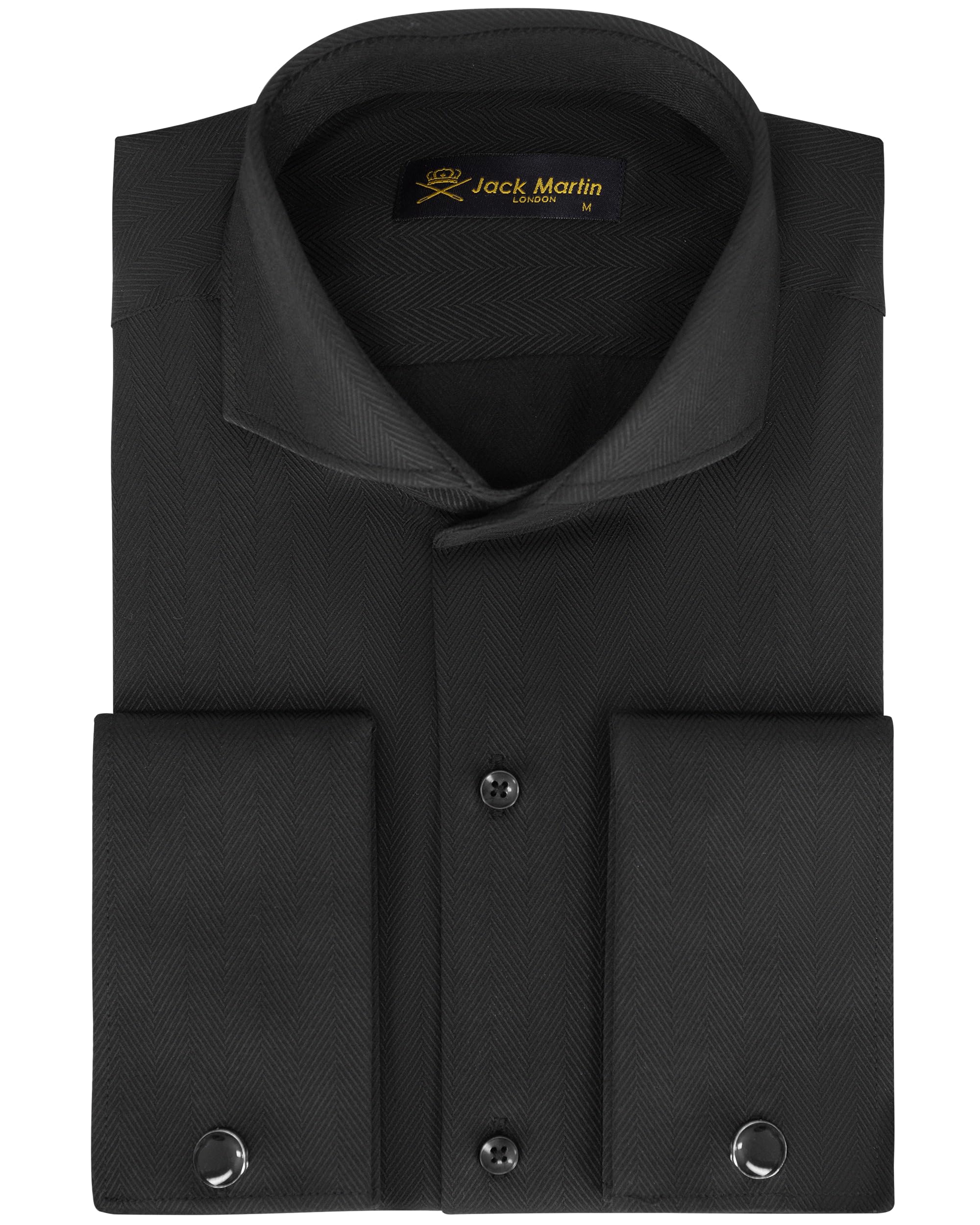 Photo 1 of Men's French Cuff Dress Shirts with Cutaway Collar | Cufflinks Included | Luxe Long Sleeve Button-Up Dress Shirt for Men, Herringbone Black XXL