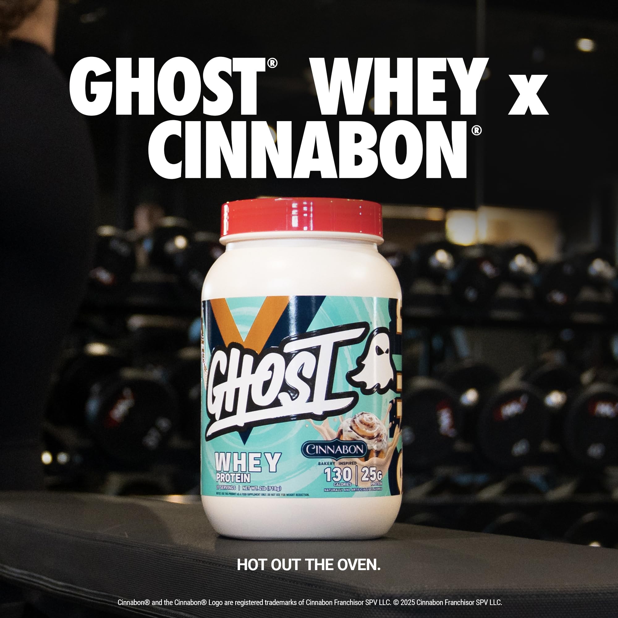 GHOST Whey Protein Powder, Cinnabon - 2LB, 25G of Protein - Cinnamon Roll Flavored Isolate, Concentrate & Hydrolyzed Whey Protein Blend - Post Workout Shakes - Soy & Gluten Free