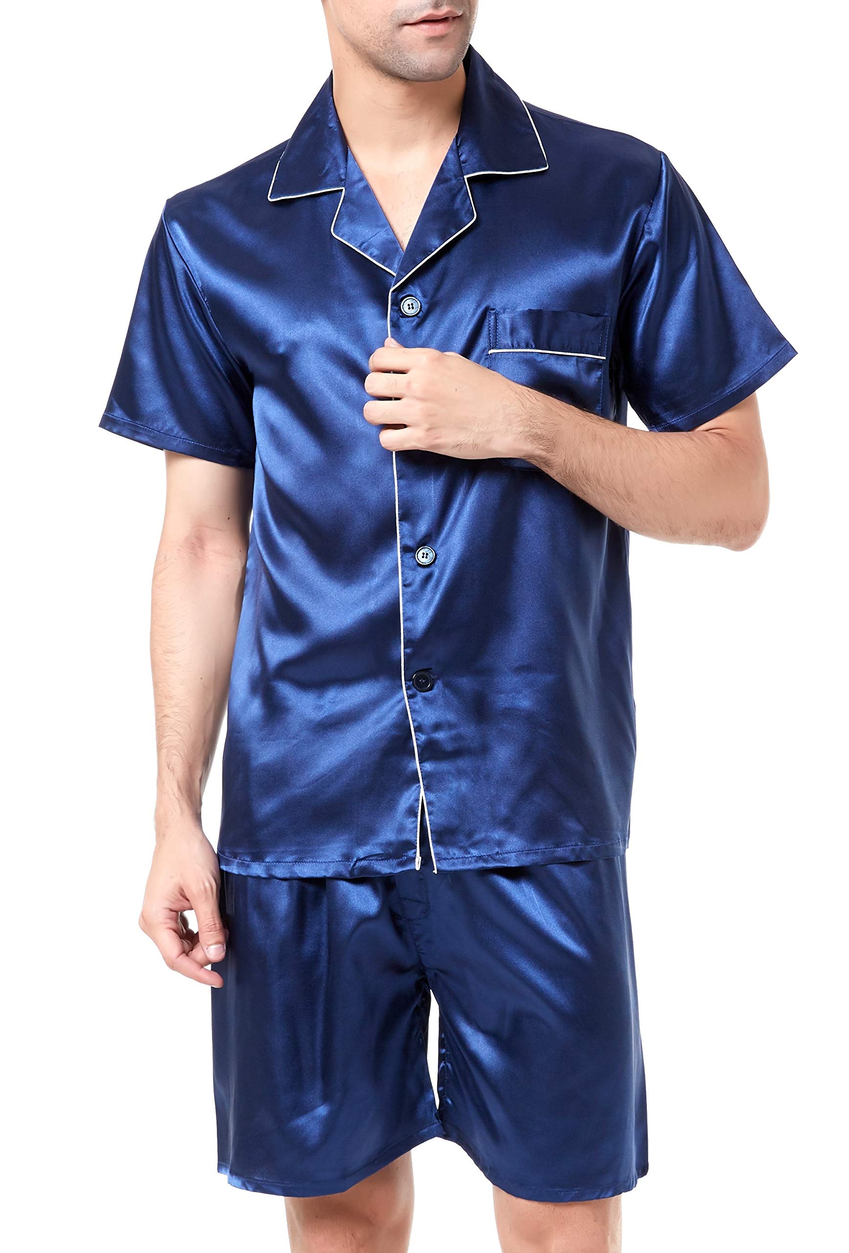 Men's Satin Pajamas Short Button-Down Pj Set Sleepwear Loungewear