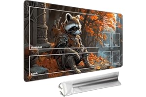 Cdkfxjy MTG Playmat with Magic Zone 24 x 14in Includes Storage Bag,TCG Playmat with Soft Surface Premium Non-Slip Rubber Backing Stitched Edges Durable Gaming Mat,Raccoon Knight