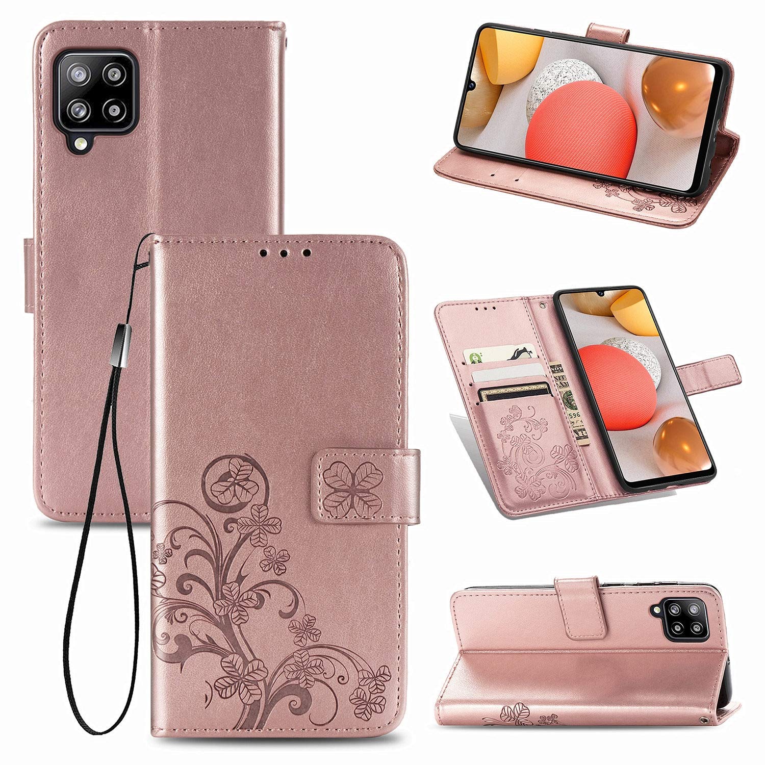 Cell Phone Cases for Samsung Galaxy A42 5G FourLeaf Clasp Embossed Buckle Mobile Phone