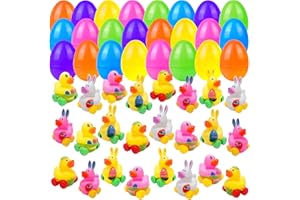 Holydeck 24 Pcs Easter Eggs with Rubber Ducks Cars Toys Soft Vehicles for Kids Toddlers Girls Boys Easter Basket Stuffers Eggs Fillers Party Favors Gifts