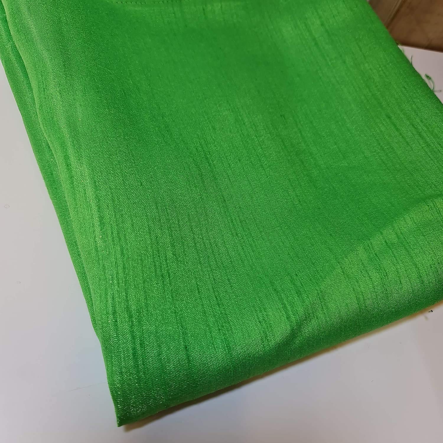 44" Wide Plain Polyester Faux Dupion Raw Silk Satin Finish Dress Craft Patch Fabric Sold by The Meter (Apple Green, 5 Meter) — image 1
