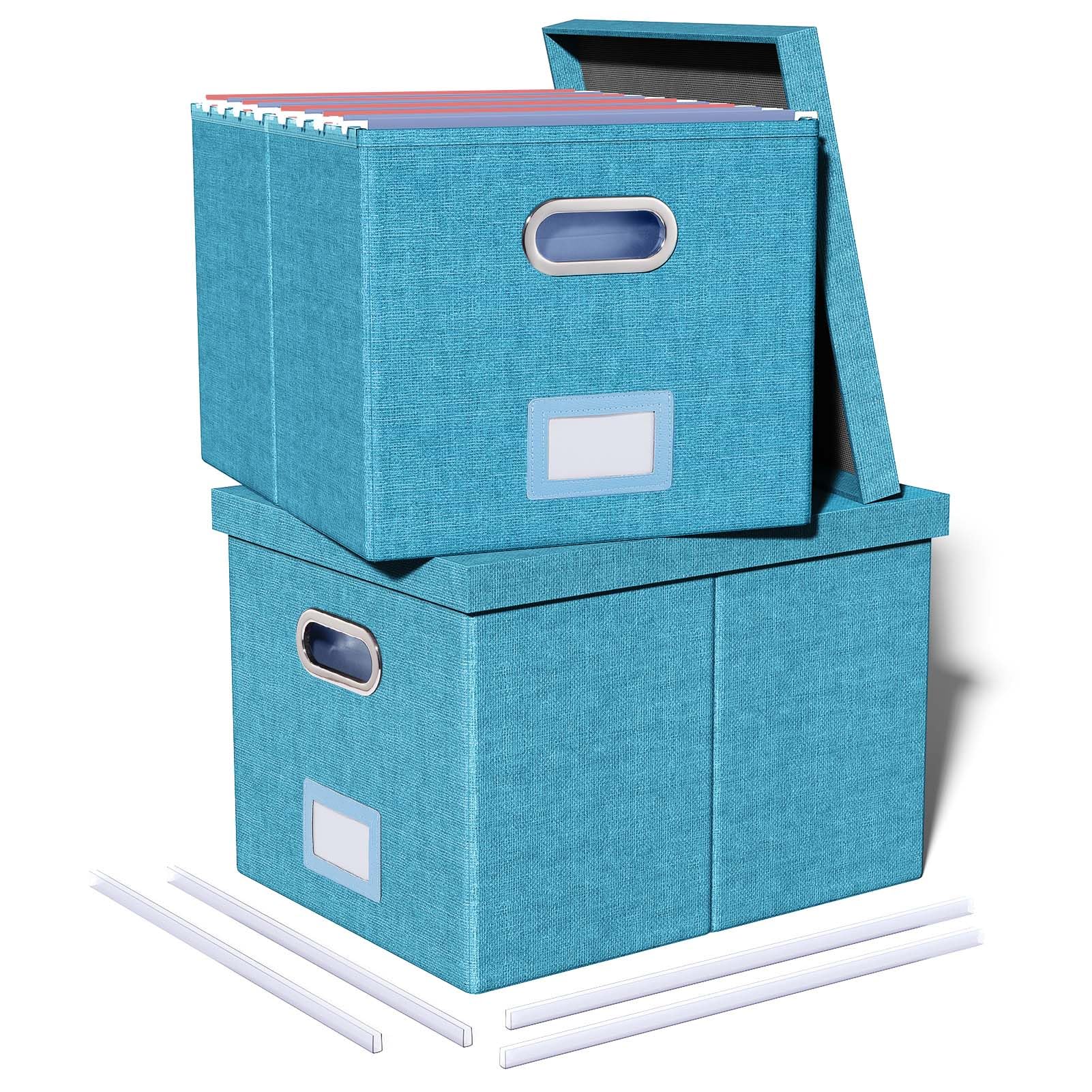 Photo 1 of 2 Pack File Storage Organizer, Document Organizer, Portable File Box with Lid, Fit for Letter/Legal File Folder Storage,Calamine Blue+Cobalt Green,Box only