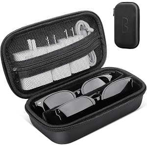 Jiunai Double Smart Glasses Case Zipper Travel Portable Organizer | Removable Divider, Zip Mesh Pocket, Hard EVA Case for Ray