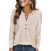 ANRABESS Women's Long Sleeve Henley Tops Waffle Knit Tunics Shirts Dressy Casual Blouses Cute T-Shirts 2025 Fall Outfit