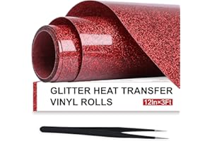 ARHIKY Red Glitter HTV Heat Transfer Vinyl Rolls - 12" x 3ft Red Glitter HTV Vinyl for Shirts, Glitter Iron on Vinyl for All Cutter Machine - Easy to Cut & Weed for Heat Vinyl Design (Red)