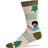 ooohyeah Men's Bob Ross Novelty Crew Cotton Socks, Funny Crazy Casual Dress Socks, Szie 8-13