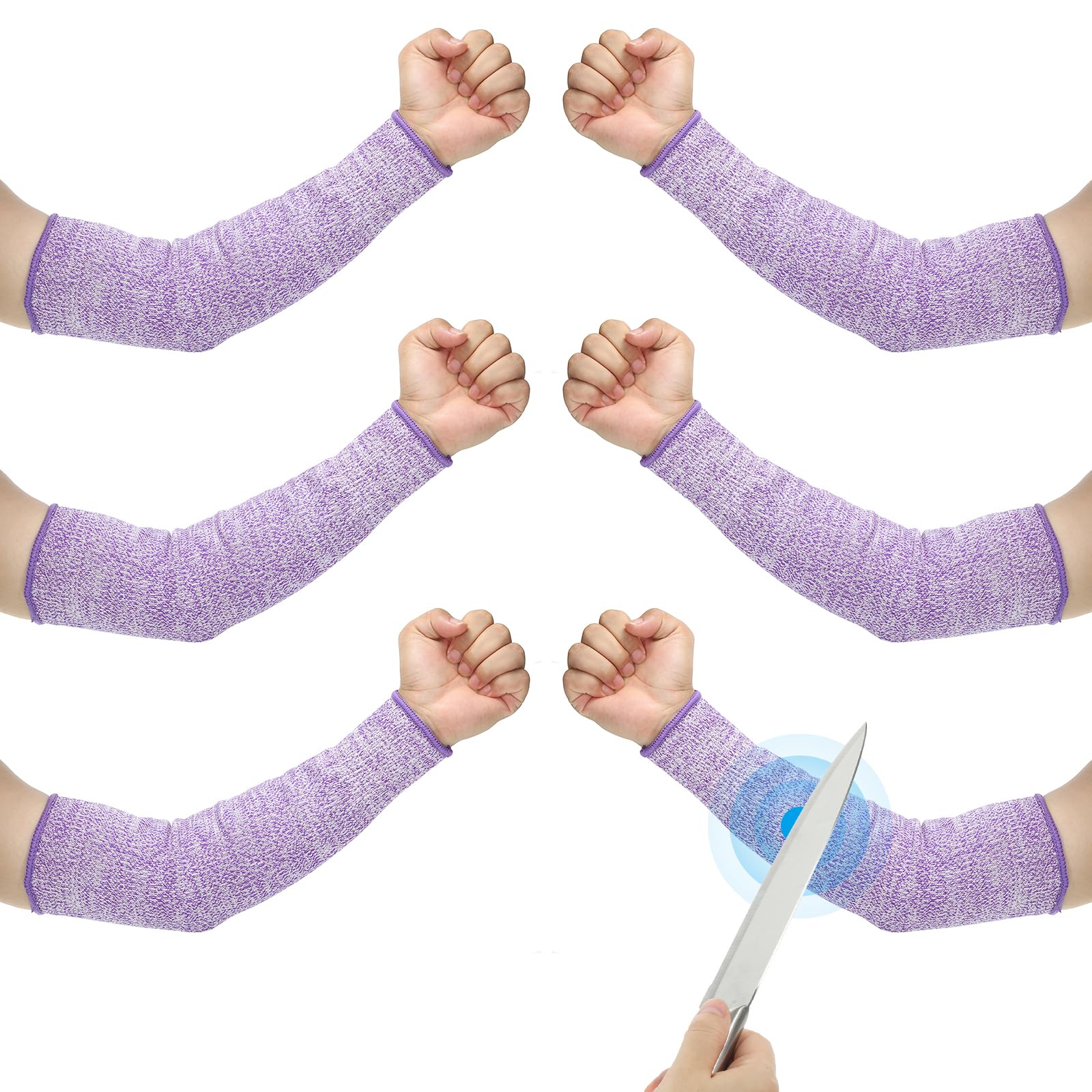 PATIKIL 16 Inch Cut Resistant Sleeve, 3 Pairs Arm Safety Protectors Sleeves Forearm Sleeve HPPE Level 5 Protection for Thin Skin and Bruising, L, Purple