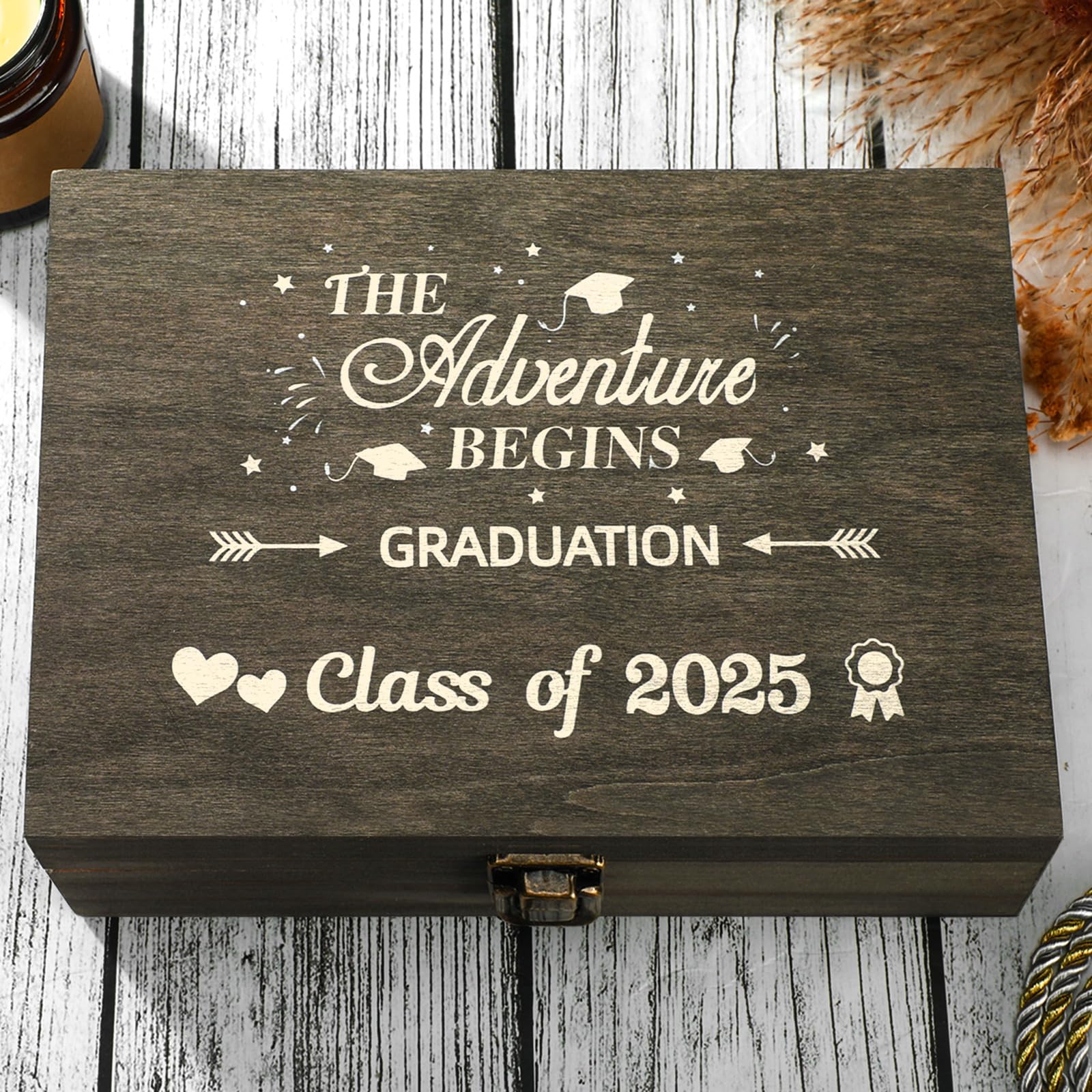 Photo 1 of Seeloowy Graduation Keepsake Box 2025 Engraving Personalized Graduation Cap Gift for Him Her Memories Keepsake Congrats Grad Box for Graduate Grad High School Party(Black,Stylish)