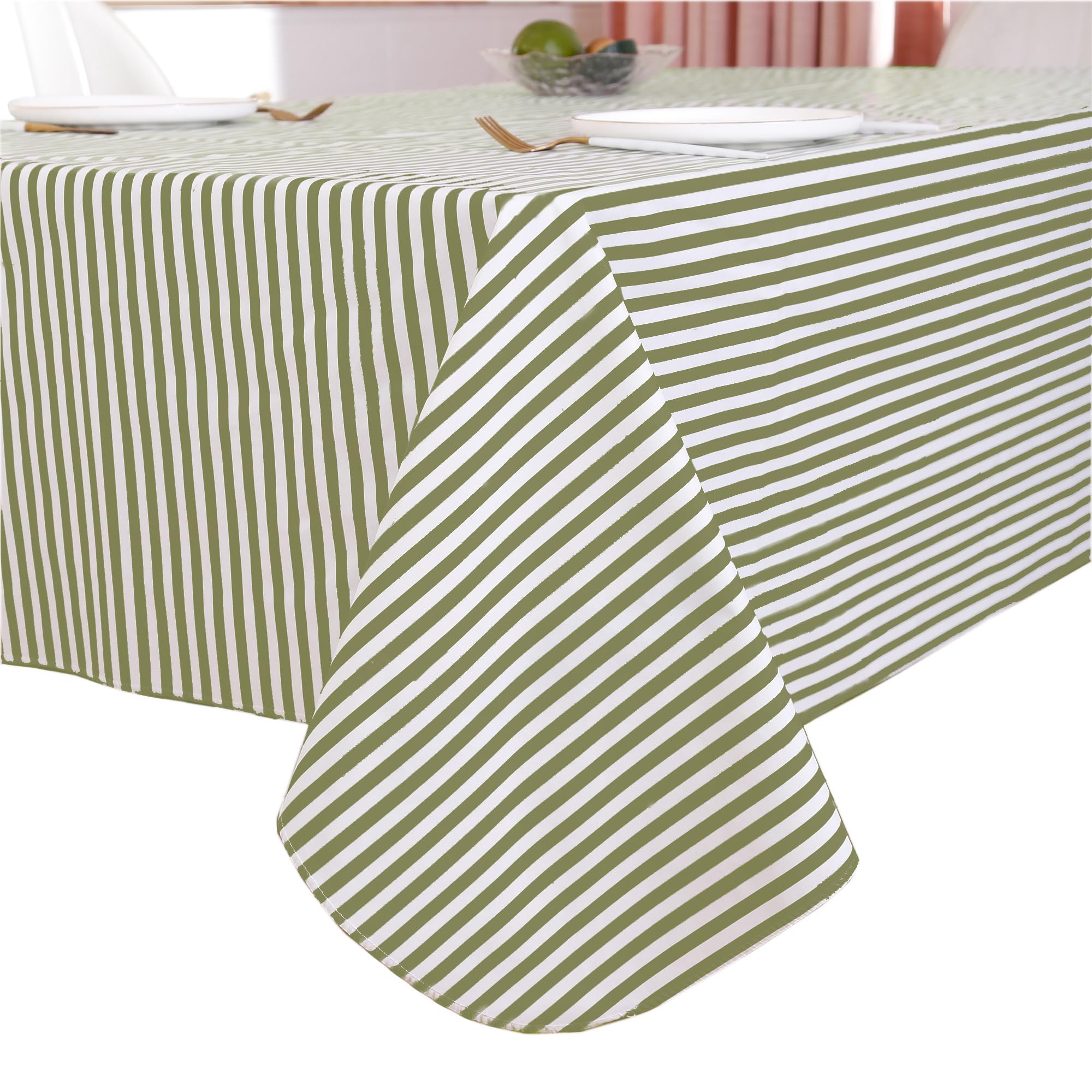 Photo 1 of Heavy Duty Vinyl Tablecloth with Flannel Backing Waterproof Oil-Proof Plastic Table Cloth Stain-Resistant Wipeable Rectangle or Square Table Cover for Indoor and Outdoor (Stripe, 60X102 Inch)