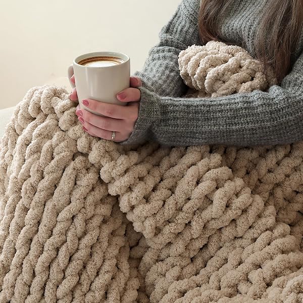 JUMBO CHUNKY YARN FOR HAND KNITTING – SUPER THICK CHENILLE CHUNKY YARN FOR CROCHETING – EXTRA SOFT BULKY FLUFFY BLANKET BIG YARN 8 JUMBO PACK (27YDS,8 OZ EACH SKEIN) KHAKI