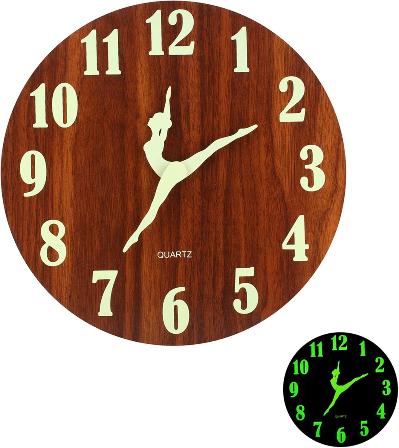 12" Night Light Function Vintage Wooden Wall Clock ,Rustic Dance Wall Clock for Kitchen Bedroom Office ,Silent & Non-Ticking Large Decorative Clocks,Battery Operated(401)