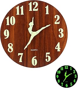 12" Night Light Function Vintage Wooden Wall Clock ,Rustic Dance Wall Clock for Kitchen Bedroom Office ,Silent & Non-Ticking Large Decorative Clocks,Battery Operated(401)