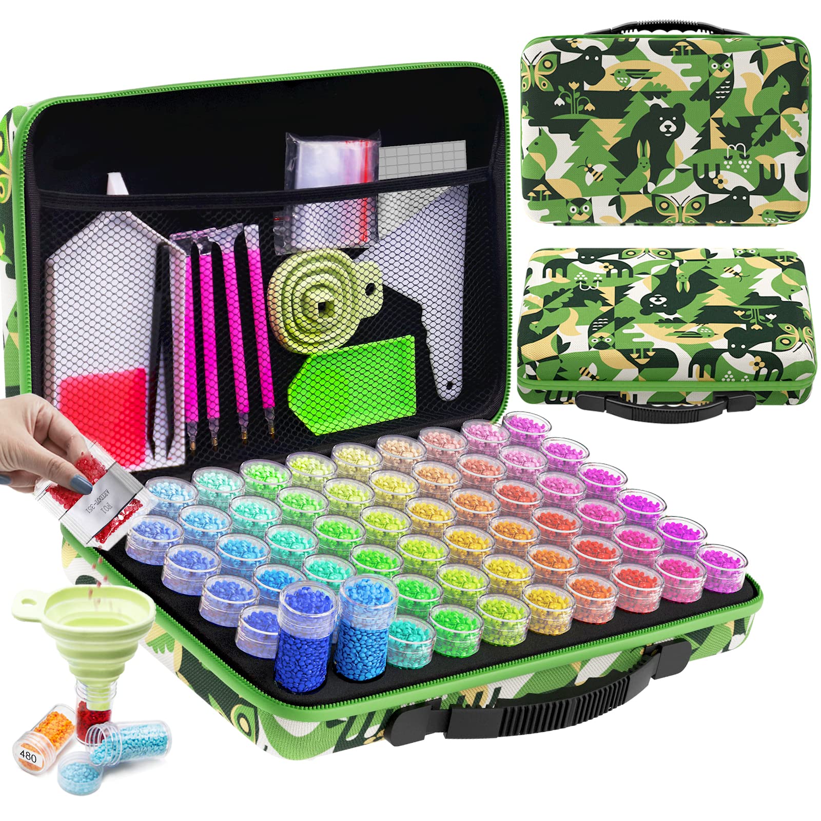 ARTDOT 5D Diamond Art Storage Boxes with 60 Slots, 101pcs Diamond Painting Accessories and Tools Kits with Pens for Adults(Green)