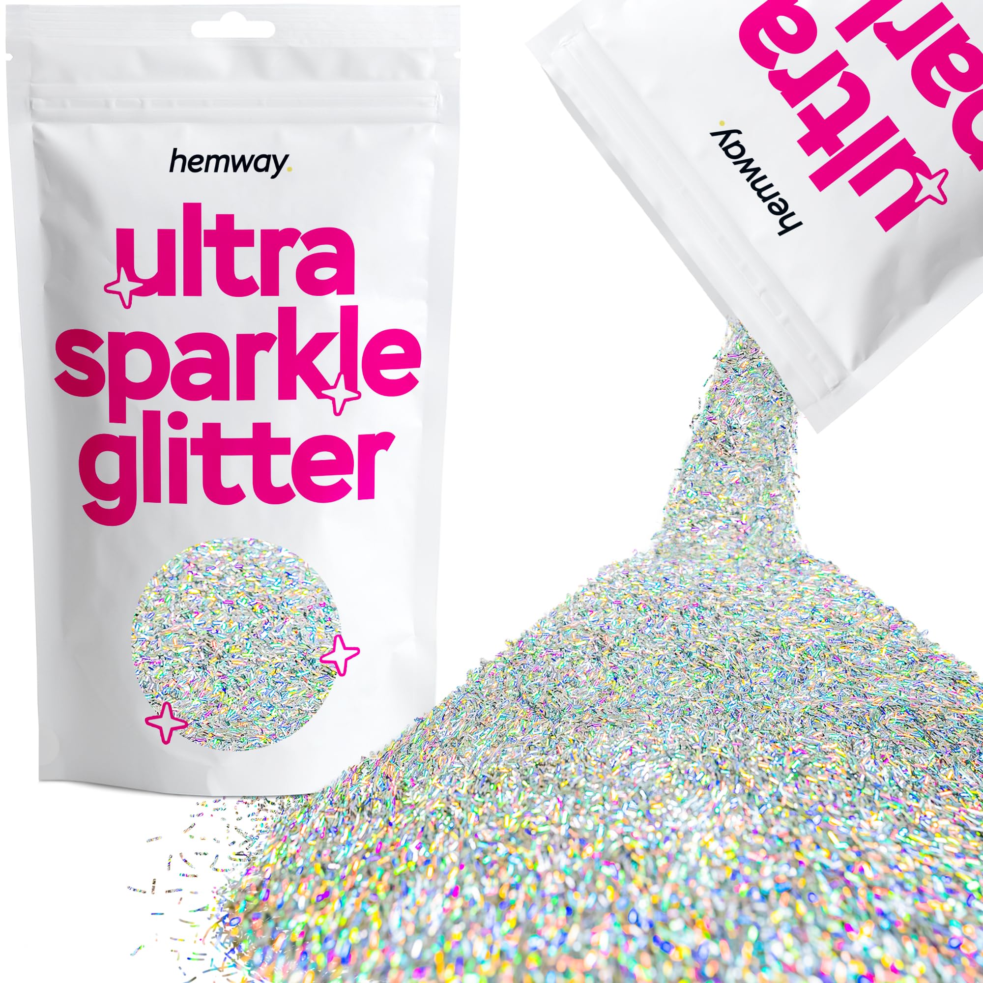 Hemway Ultra Sparkle Glitter Silver Holographic Fibre 100g Ultrafine | Glitter for Arts & Craft, Makeup, Nail Art, Crafting, Card Making, Sparkle Decoration โ image 1