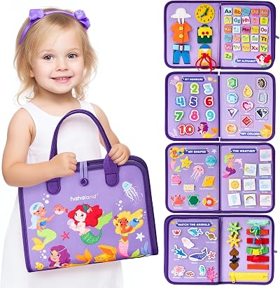 Hahaland Montessori Busy Board Purple Mermaid 21 in 1 Learning Toy 3+ Months
