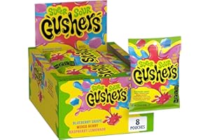 Gushers Fruit Flavored Snacks, Super Sour Berry Flavor, 8 Pouches, 34 oz