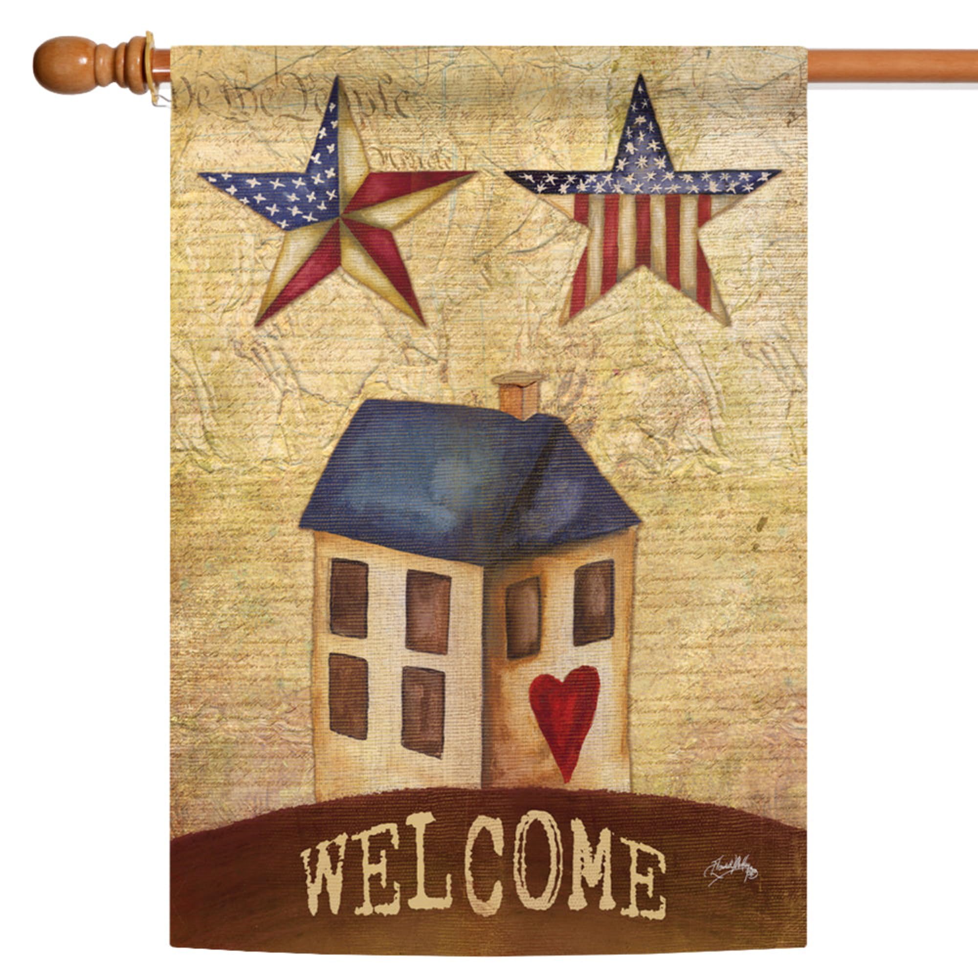 Toland Home Garden American Stars Welcome 28 x 40 Inch Decorative Rustic Patriotic Americana USA House Flag