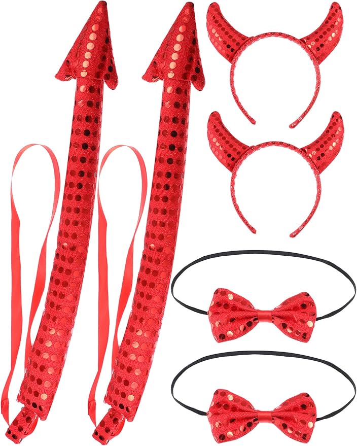 6 Pieces Halloween Devil Accessory Set Include Red Horns
