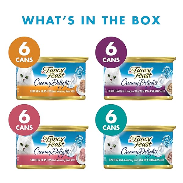 PURINA FANCY FEAST WET CAT FOOD VARIETY PACK, CREAMY DELIGHTS POULTRY & SEAFOOD COLLECTION – (PACK OF 24) 3 OZ. CANS