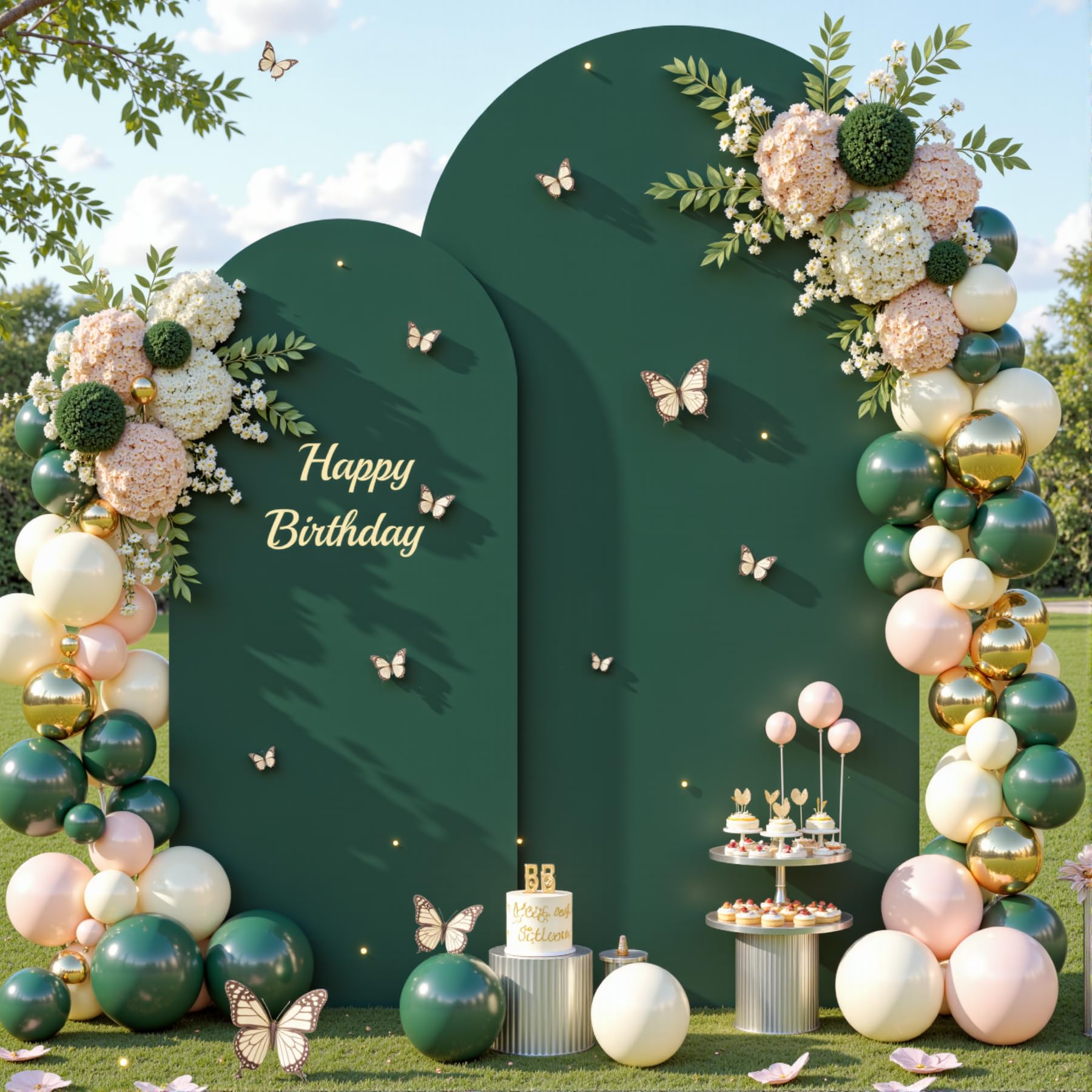Photo 1 of Hunter Green Arch Backdrop Cover Set of 2-7.2ft, 6ft Arch Covers Stretchy Backdrop Spandex Birthday Party Arch Stand Covers for Baby Shower Wedding Bridal Shower Banquet Photo Background Decorations