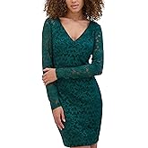 Siena Women's Long Sleeve V-Neck Floral Stretch Lace Bodycon Mini Dress