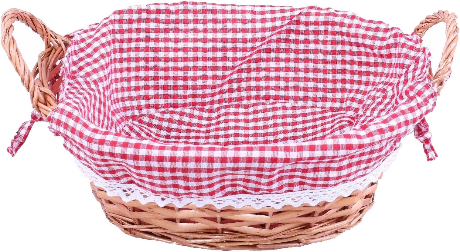 BASIC HOUSE Traditional Bread Wicker Basket Gift Hampers Collection Storage Display Red Line (5 pcs)