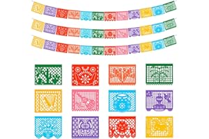 DUNCHATY 3 Packs Mexican Banners, 66 Ft(22ft x 3) Papel Picado Banner, Large Plastic Mexican Fiesta Banners Cinco de Mayo Party Fiesta Decorations Mexican Themed Birthday Party Supplies 12 Patterns with String