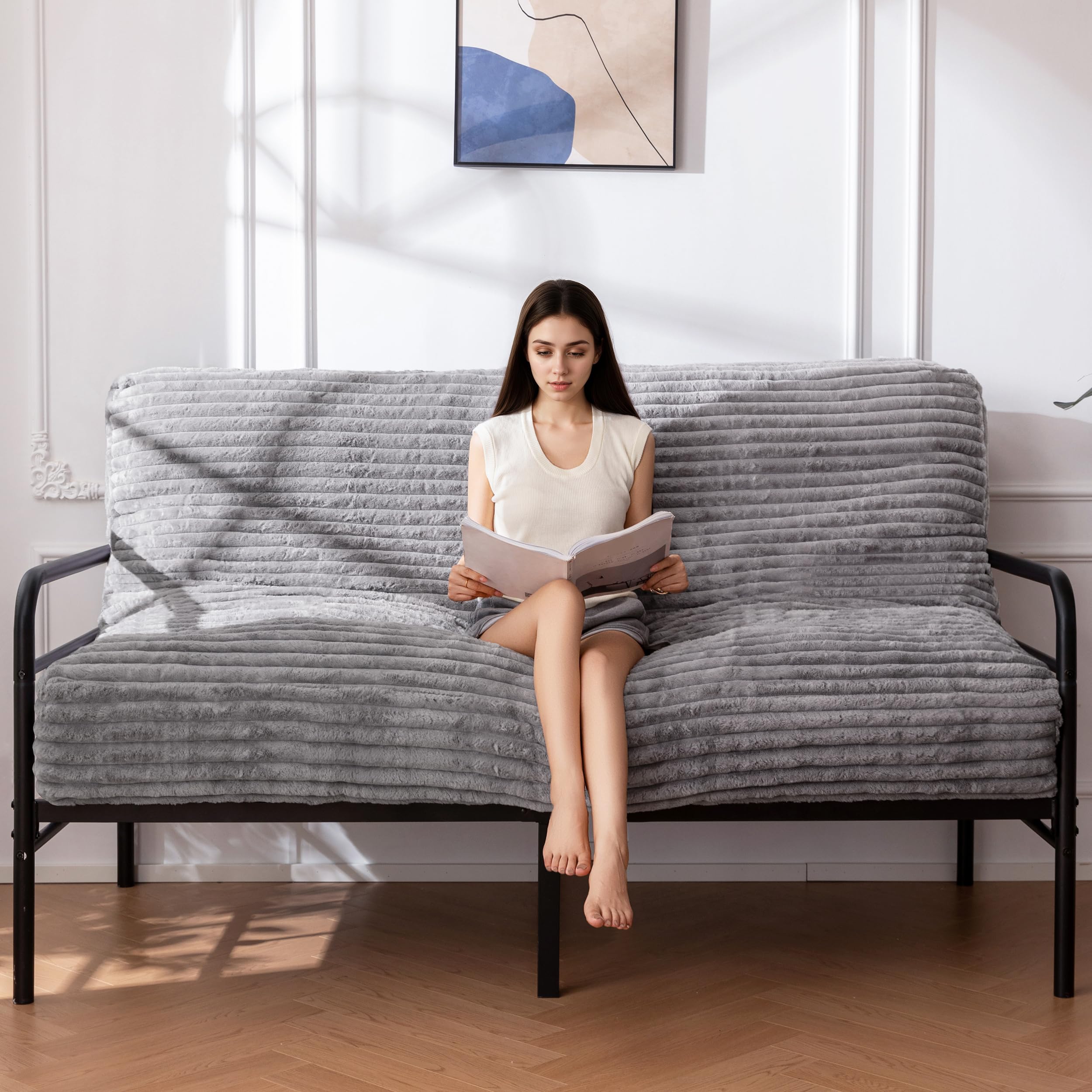 Photo 1 of YOSHOOT 8 Inches Futon Mattress, Thick Futons Sofa Bed Couch, Floor Mattress for Adults, Shredded Foam Filling(Frame Not Included), Medium Firm, Full Size