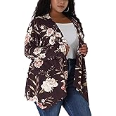 uxcell Women's Plus Size Cardigans Open Front Asymmetric Hem Printed Lightweight Jacket Fall Knit Cardigan