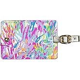 Lilly Pulitzer Leatherette Luggage Tag with Secure Strap, Colorful Suitcase Identifier for Travel