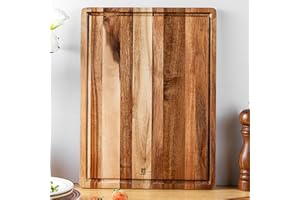 Wood Cutting Board,James.F Thick Acacia Wooden Cutting Board with Juice Groove, Reversible Charcuterie Serving Board for Kitc