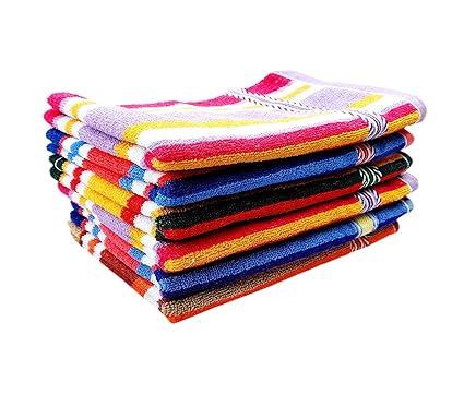 Space Fly Striped High Absrobent Cotton Hand Towels (12X 18 inch, Multicolour) -Set of 6