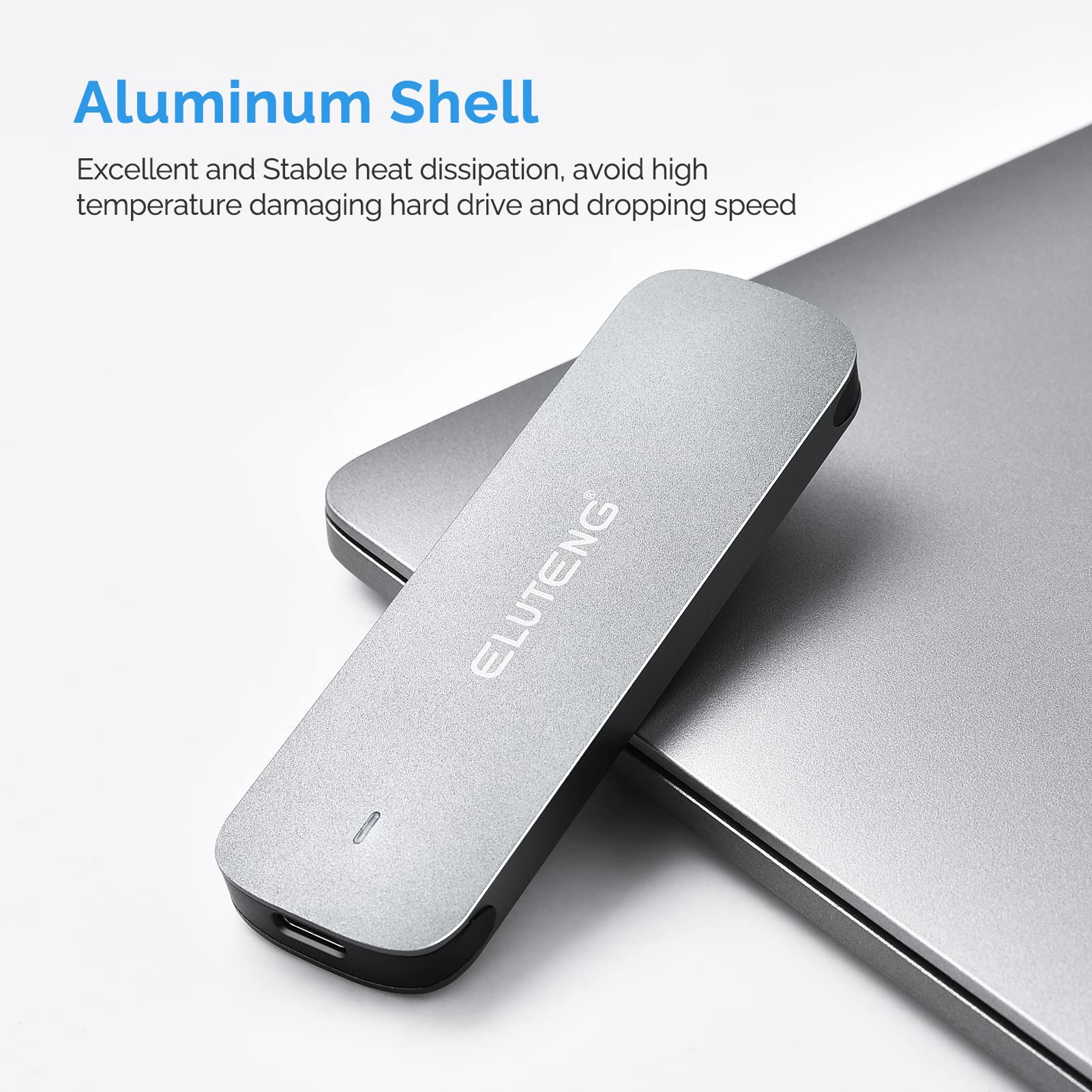 ELUTENG M.2 SSD Enclosure NVME SATA Dual Protocol SSD to USB Adapter Aluminum USB C 3.2 Gen 2 10Gbps PCIe M and B&M Keys External Solid State Drive Case Max 4TB for 2230/ 2242/ 2260/ 2280 SSDs
