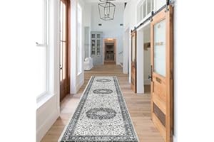 HY HAO YUN LAI Hallway Washable Runner Rug - 2x7 Kitchen Rugs Entryway Rug Runner Vintage Soft Floor Mat Non Slip Indoor Farmhouse Carpet for Bathroom Living Room Bedroom (2 X 7, Grey)