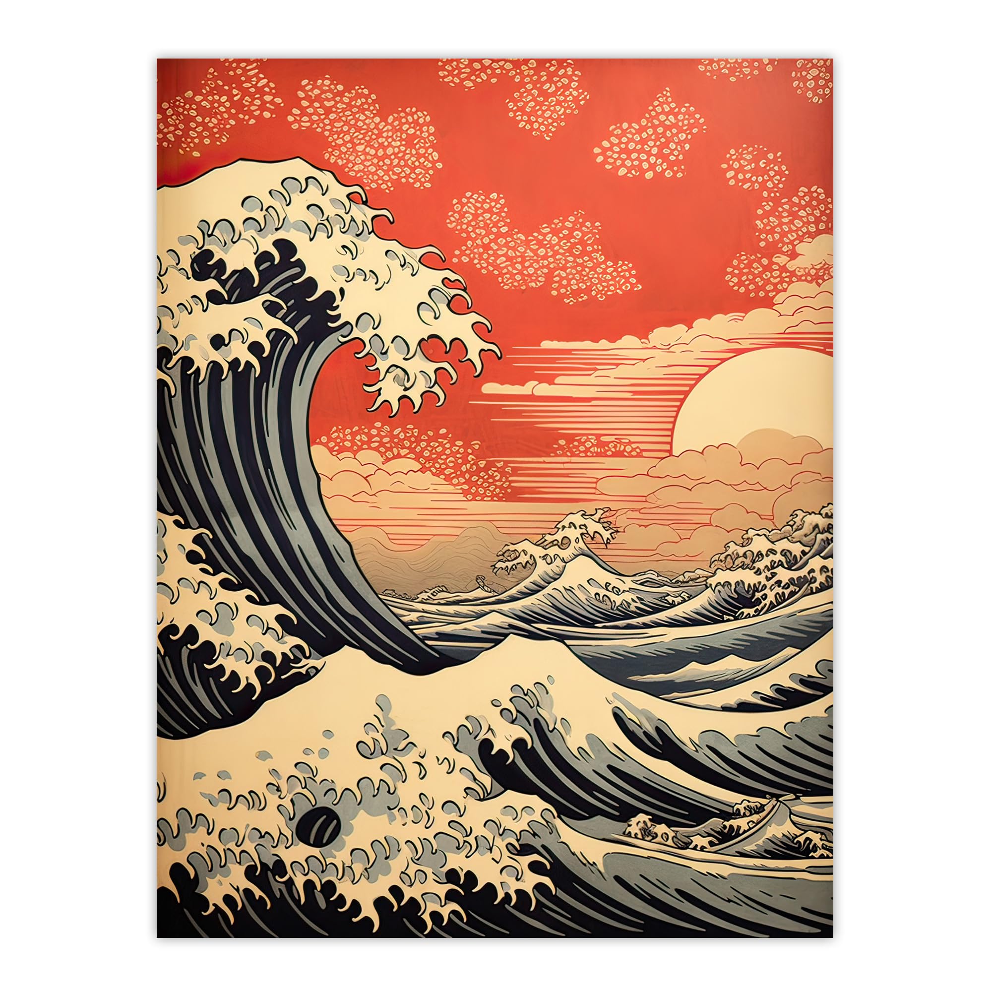 Artery8 Red Sunset Great Wave Dramatic Stormy Seascape Extra Large XL Wall Art Poster Print