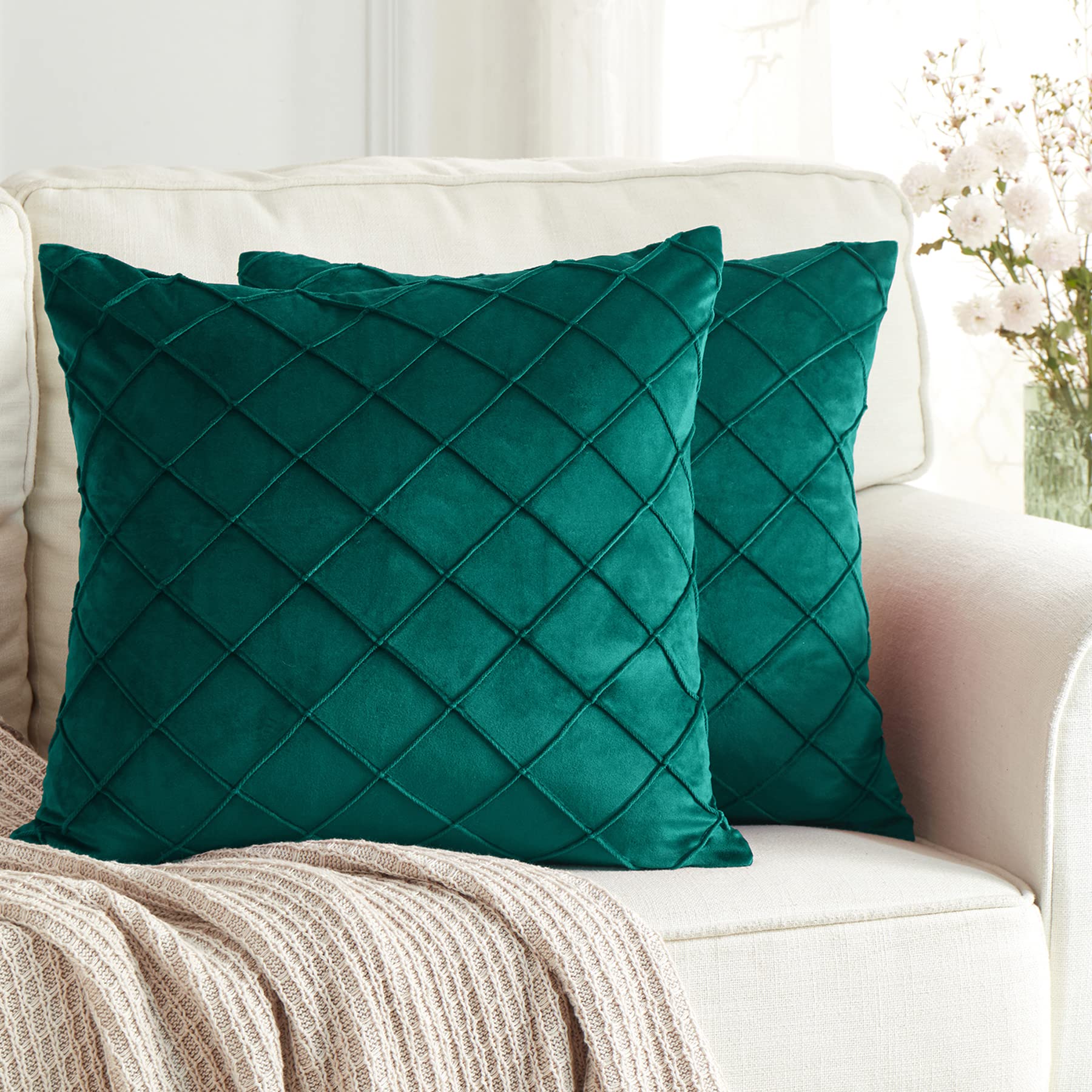 Photo 1 of BeBen Pack of 2 Velvet Throw Pillows Sofa Decorative Throw Pillow Covers 20x20 Soft Solid Cushion Case for Bedroom Car Outdoors