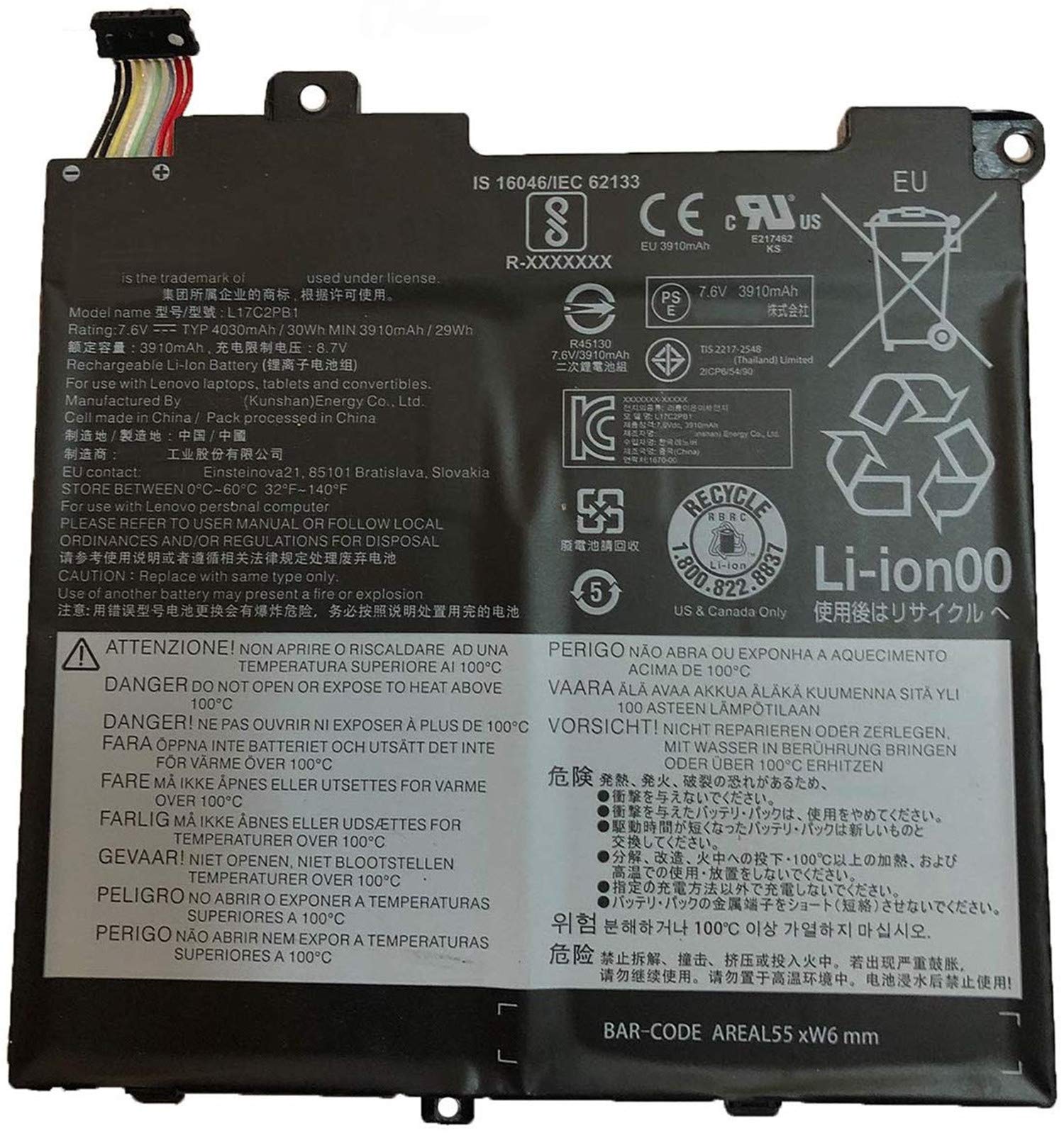 L17L2PB1 L17C2PB2 L17C2PB1 L17M2PB1 L17M2PB2 L17L2PB2 5B10P54006 5B10W67422 5B10P54002 Laptop Battery Replacement for V130-14IGM V130-14IKB V330-14IKB V330-14ARR V330-14ISK Series(7.6V 30Wh)