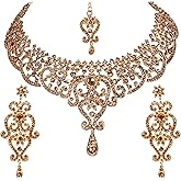 Touchstone Indian jewelry set for women bollywood gold jewellery wedding outfits necklace sets earrings bridal maang tikka fancy costume girls big desi accessories rhinestone in gold or silver tone