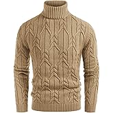 GRACE KARIN Men Turtleneck Sweater Long Sleeve Cable Knit Sweaters Slim Fit Mock Neck Twisted Pullover