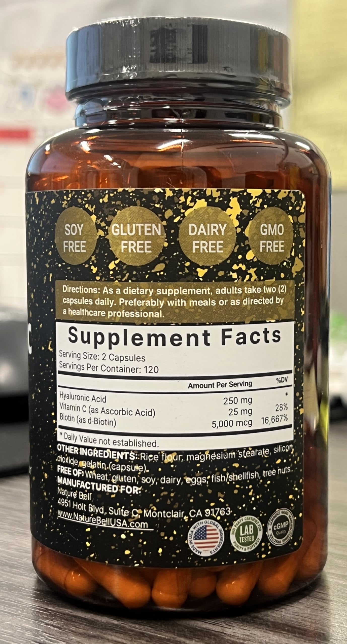 NatureBell Hyaluronic Acid Supplements 250mg | 240 Capsules, with Biotin 5000mcg & Vitamin C 25mg, 3 in 1 Support