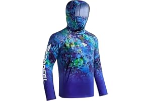 Rodeel UPF 50+ Men’s Long Sleeve Performance Fishing Hiking Shirt with Mask UV Neck Gaiter Hoodie