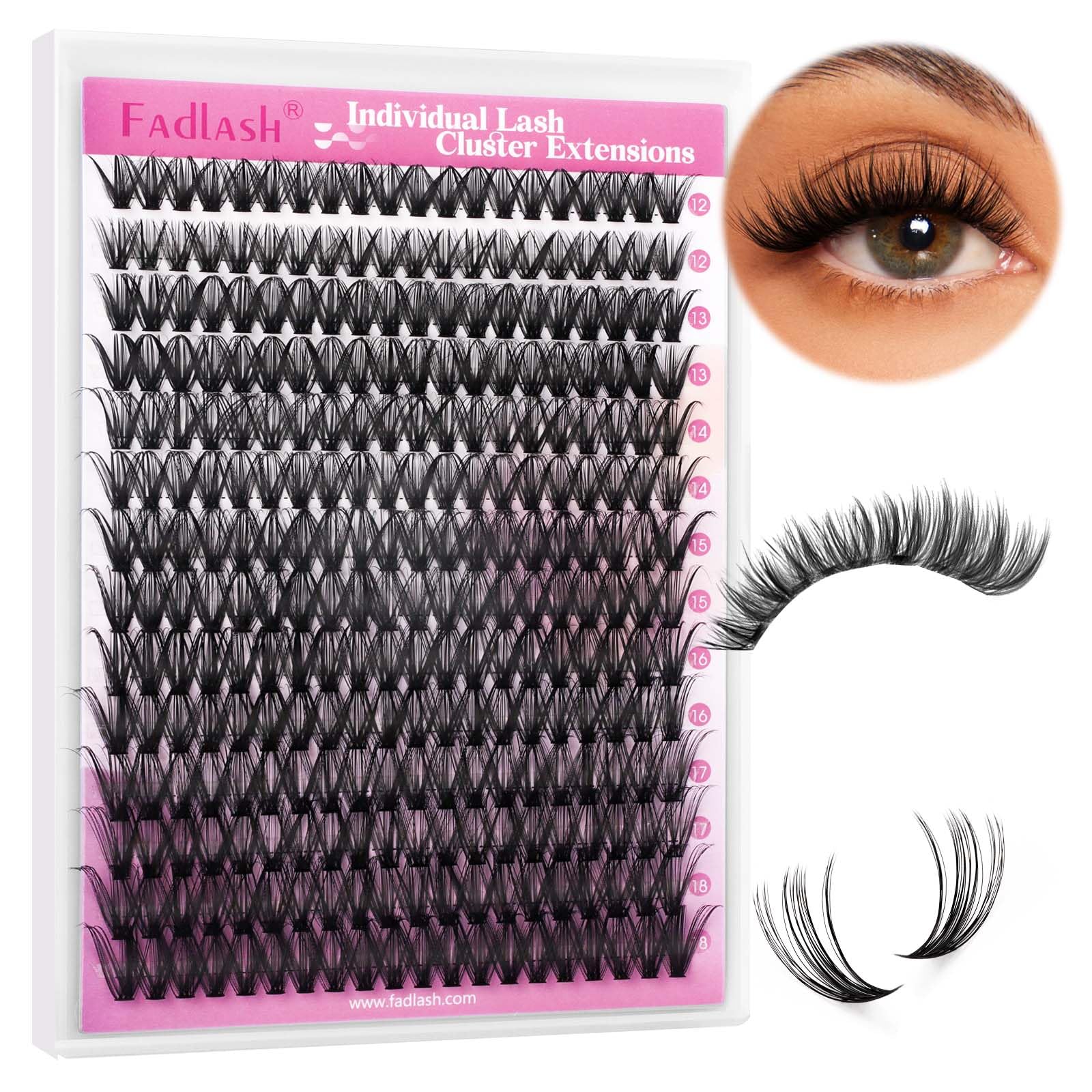 FADLASH 240pcs 0.07mm D Curl 12-18mm 40D Mixed Trays Cluster Lashes DIY Eyelash Extensions