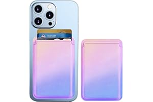 MAZYOYO Magnetic Phone Wallet, Mag safe Wallet with Minimalist Pocket Cards Sleeve, Slim RFID Blocking Mag safe Card Holder for Back of iPhone 15/14/13/12, RainbowPurple