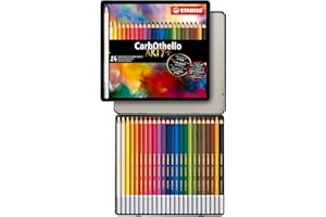 STABILO Chalk-Pastel Artist Colored Pencil CarbOthello - ARTY+ - Tin Set of 24 Colors- Watercolor Effects, Sketching, Drawing, Coloring