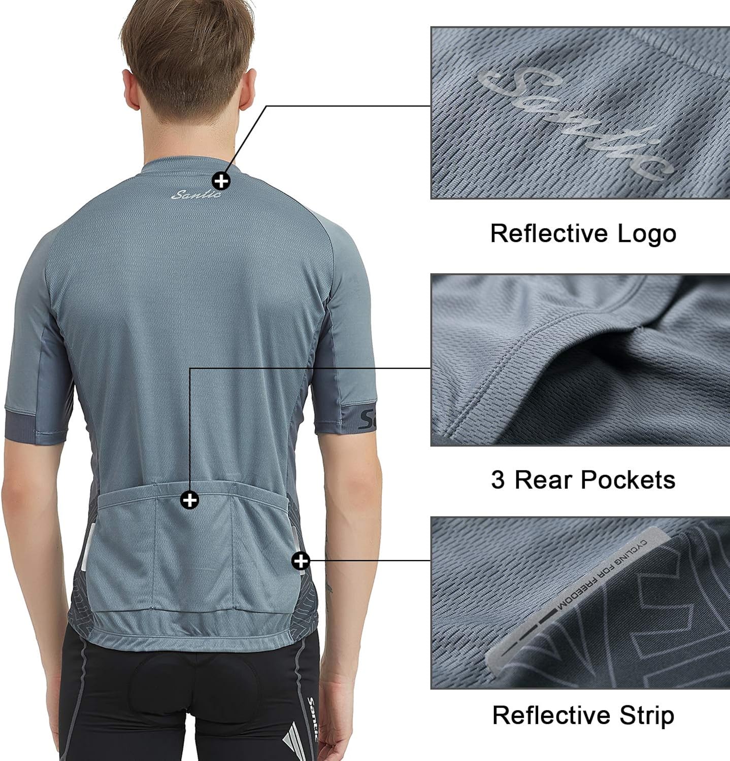 Santic Men’s Cycling Jersey Short Sleeve Bike Shirts for Men Bicycle Jacket with Pockets Breathable & Quick Dry Yorkson: Clothing