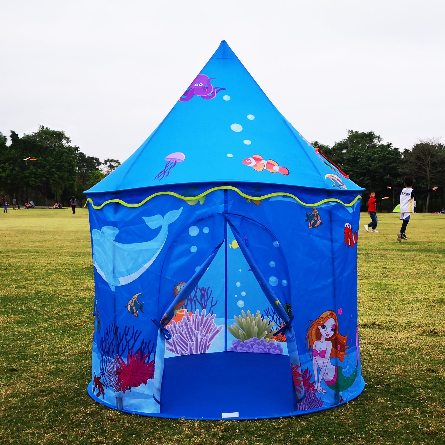 Homfu Play Tent For Kids Mermaid Castle Playhouse For Boys Girls Sea World Pattern Children Tent