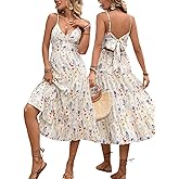 MSLG Womens Casual Summer High Waist Floral Dress V Neck Sleeveless A Line Beach Strap Ruffle Guest Boho Flowy Dresses 581