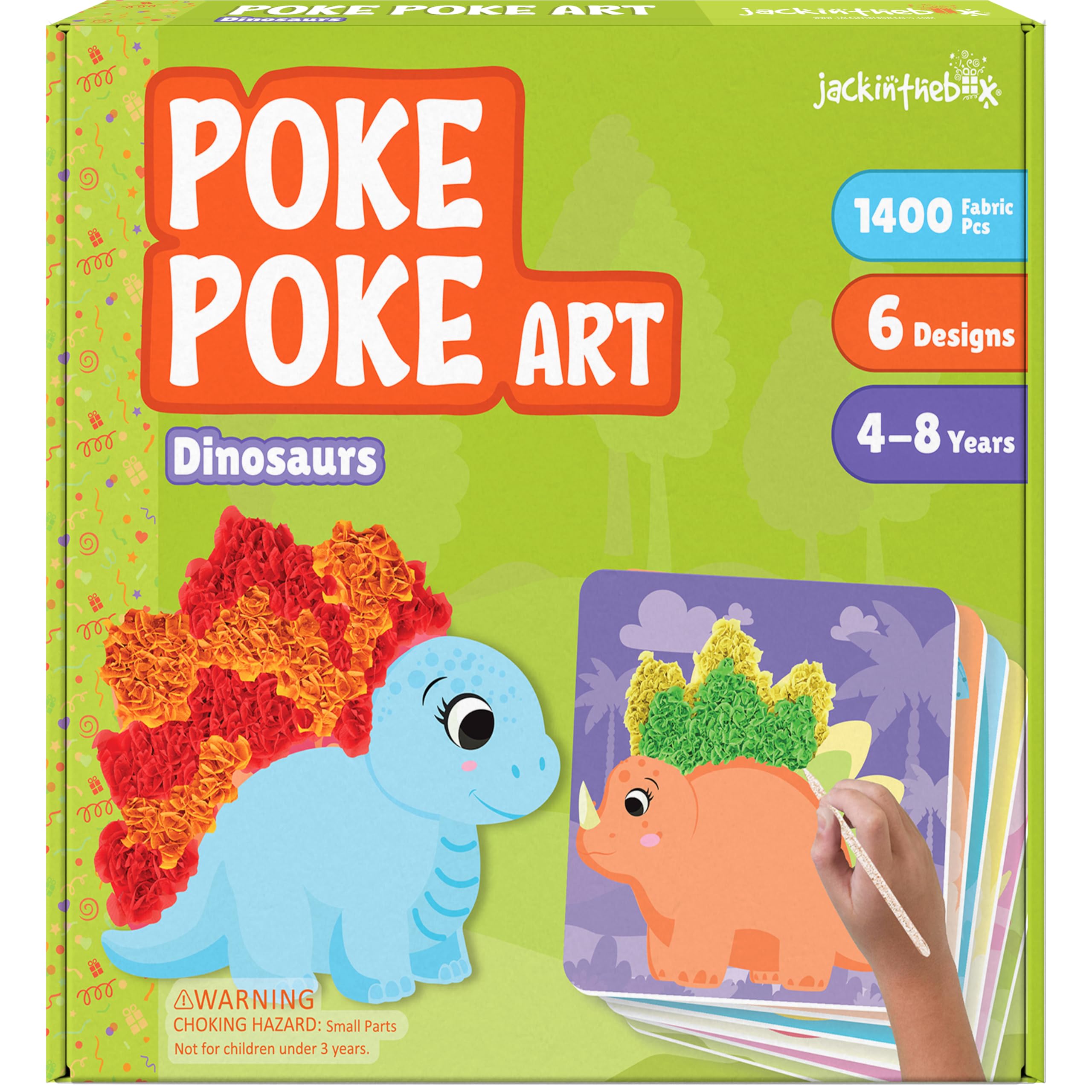 jackinthebox Poke Poke Art – Dinosaurs Theme, Mess-Free Fabric Art and Craft, Flower Pressing Kits, Gift for Kids, Easter Gifts for Girls and Boys Ages 4 5 6 7 8